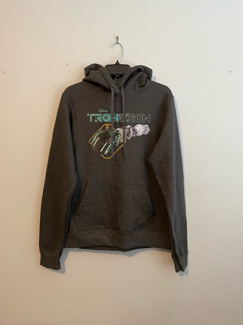 Disney Charcoal TRON Pullover Hoodie with Neon Green and Yellow Graphic
